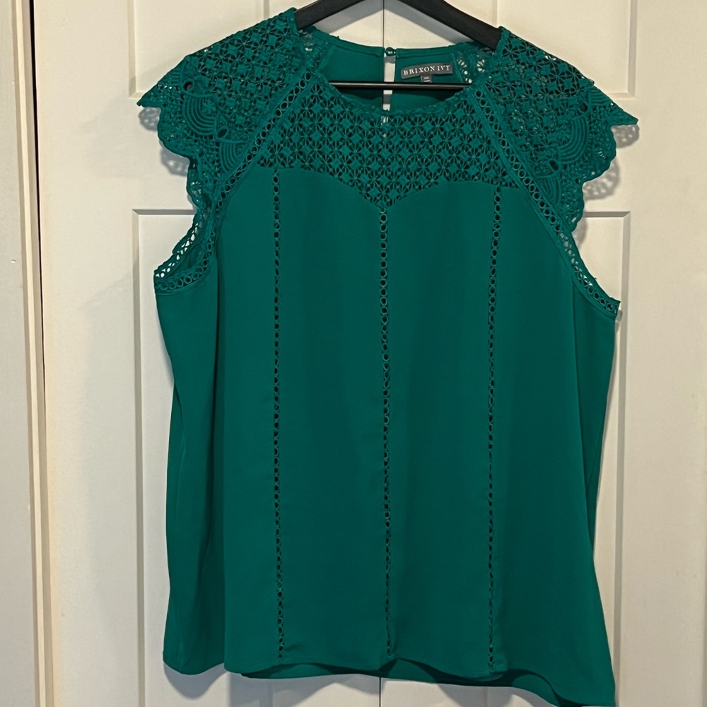 Brixon Ivy Emerald Green Crochet Top Sz XXL EUC